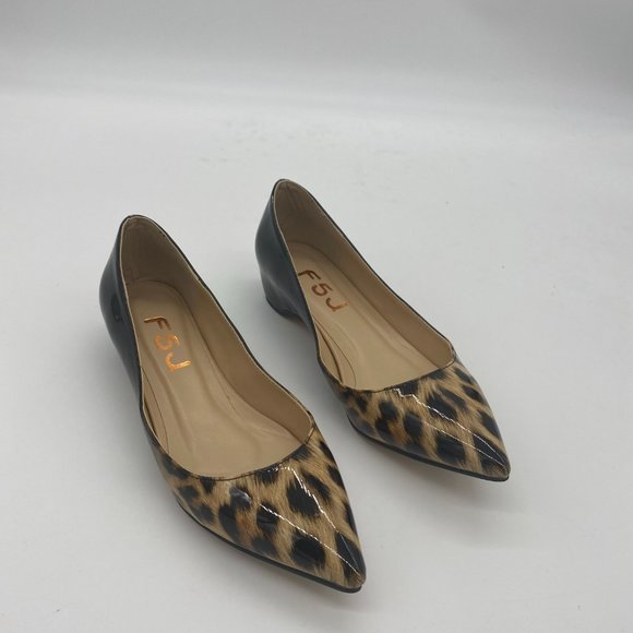 FSJ Leopard Printed Flats Pumps Pointed Toe Slip - Picture 2 of 9